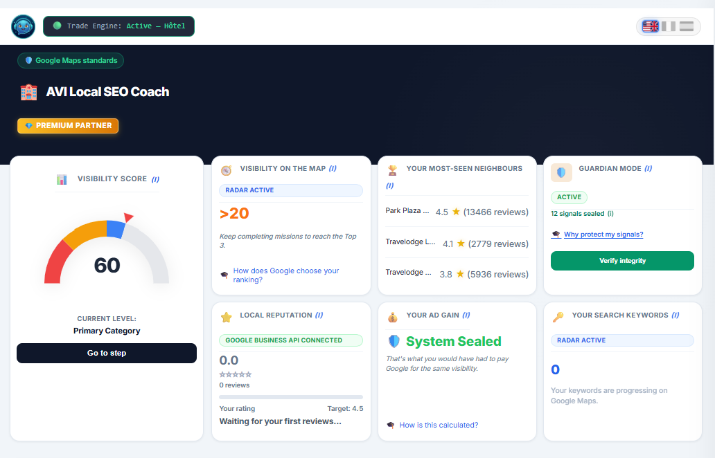 Aperçu du dashboard premium avec logo agence.
