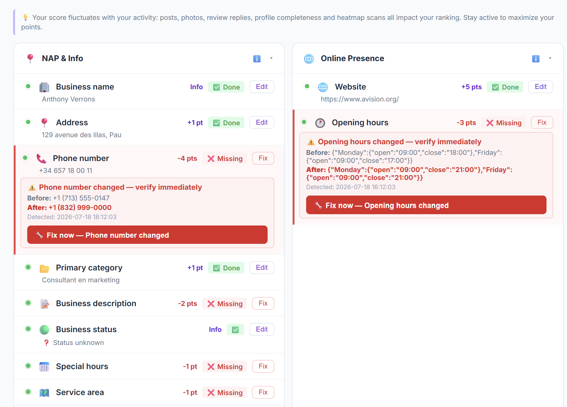 LocalEdge Guardian Monitoring — GBP alerts and Fix Now
